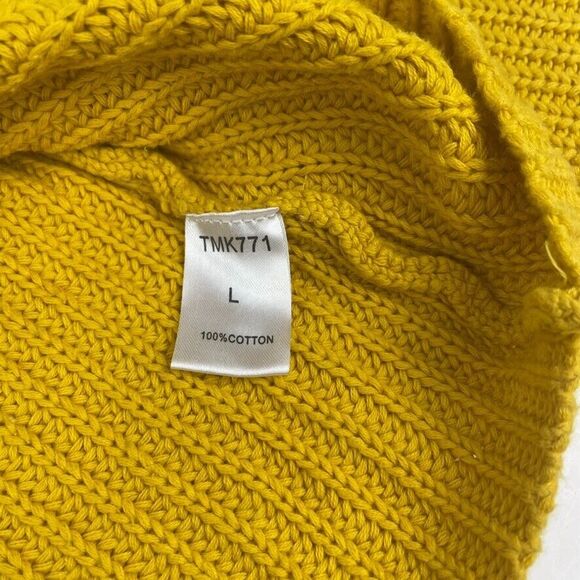 THML Anthropologie Chunky Trumpet Sleeve Boho Fisherman Cozy Cotton Sweater L - Picture 9 of 10